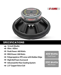 5 Core 12 Inch Woofer Pair 400W Car Subwoofer 4Ohm Replacement Deep Sub w Poly Cone - Wf 12 156 Pp 4OHM 2PCS