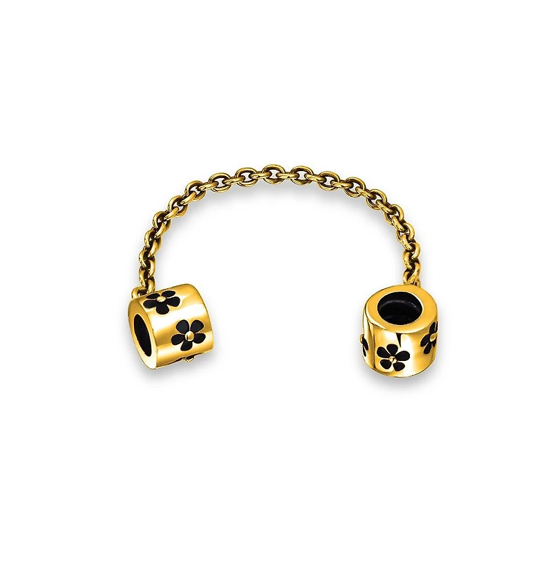 Bling Jewelry Two Tone Double Safety Chain Spacer Stopper Daisy Flower Charm Bead Gold Plated Sterling Silver Fits European Bracelet