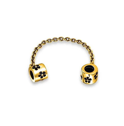 Bling Jewelry Two Tone Double Safety Chain Spacer Stopper Daisy Flower Charm Bead Gold Plated Sterling Silver Fits European Bracelet