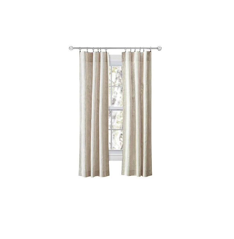 Ellis Curtain Plaza Classic Ticking Stripe Printed 3" Rod Pocket Tailored Panel Pair with Tiebacks 56" x 63" Tan