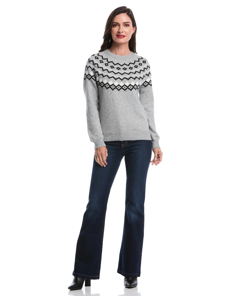 Rafaella Petite Crew Neck Fair Isle Long Sleeve Sweater