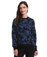 Rafaella Petite Scrolls Print Crew Neck Novelty Long Sleeve Sweater
