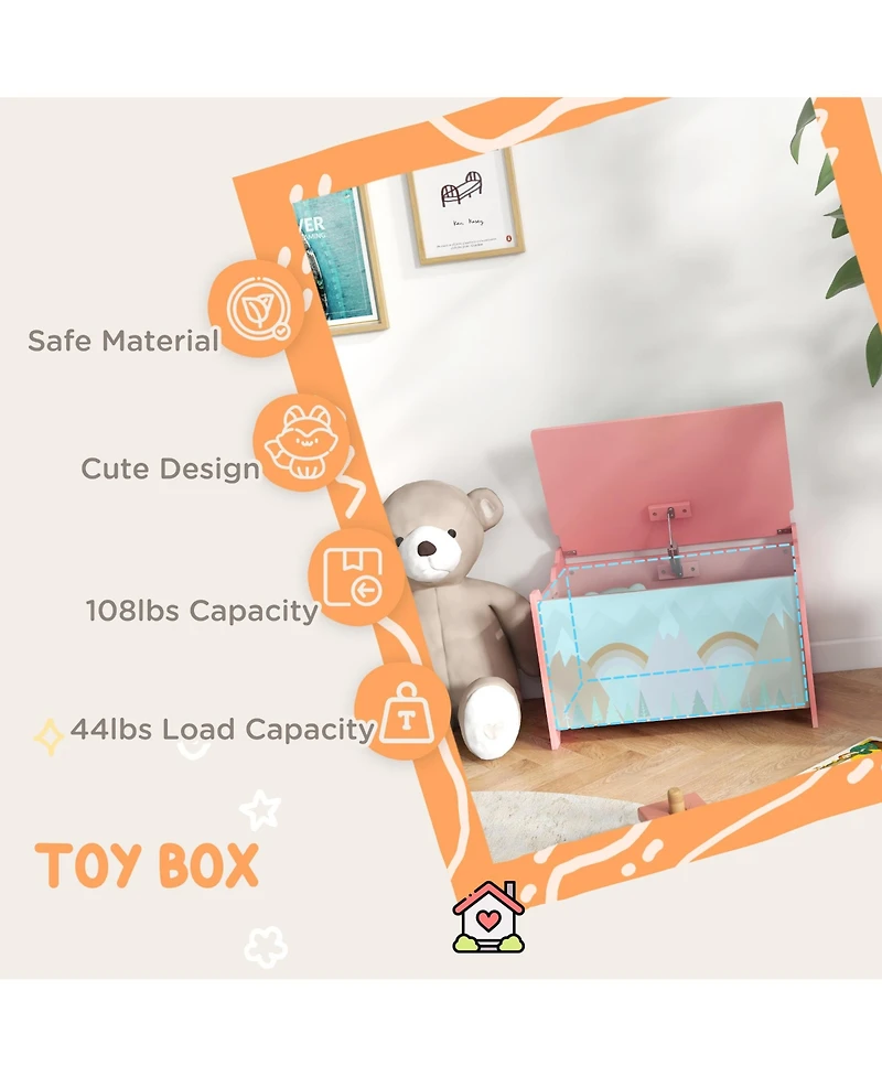 Qaba Toy Box with Lid, Toy Chest Storage Organizer for Bedroom, Pink