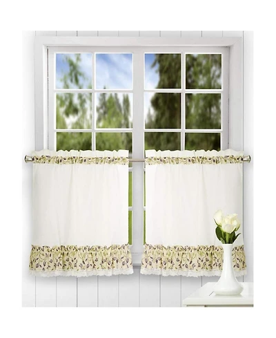 Ellis Curtain Clarice High Quality 2-Piece Leafy Branch Patterned Ruffled Tier Pair Window Curtains - 58 x30" Violet
