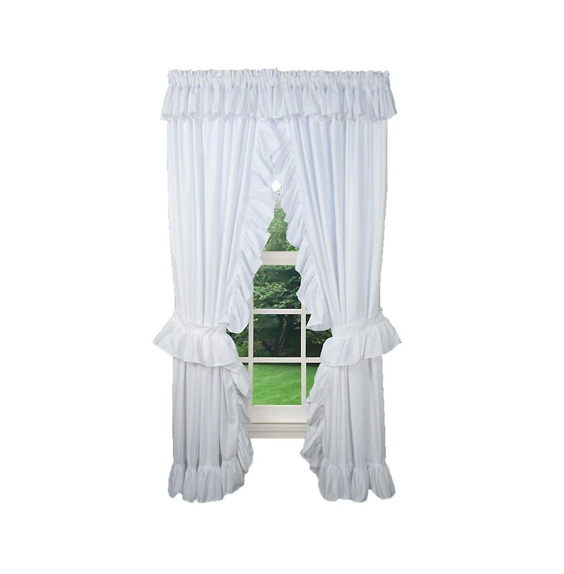 Ellis Curtain 2-Piece Ruffled Priscilla Window Curtain Panel Pair with ties - 80x84" White