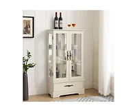 Casainc Glass Cabinet with Adjustable Shelves 2 Doors and 1 drawer Bulb Included