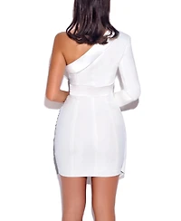 Miss Circle Women's Silver Night White Sequin Crepe Tuxedo Blazer Dress