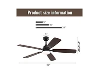 52-inch Modern Black 5 blades Three-color Dimmable Ceiling Fan Led Light with Six-speed Remote Control and Timing Function