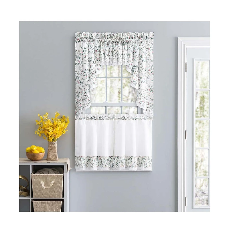 Ellis Country Floral Small Scale 1.5" Rod Pocket Floral Pattern with Ruffle Lace Edge Valance 52"x12"