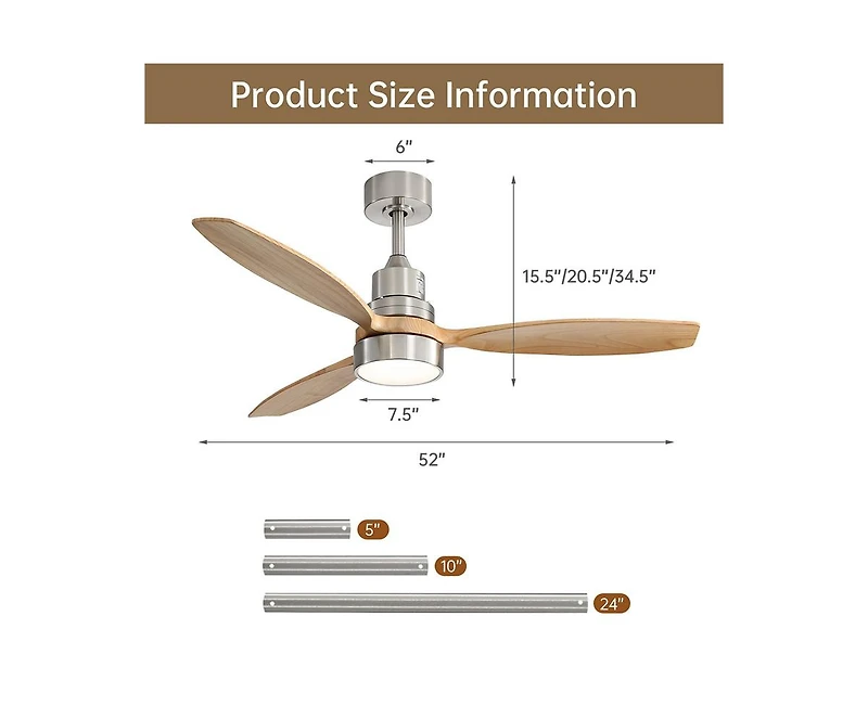 52-inch Simple and Grand Style Sand Nickel 3-Blade Ceiling Fan with Remote Control and Light Source