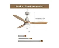 52-inch Simple and Grand Style Sand Nickel 3-Blade Ceiling Fan with Remote Control and Light Source