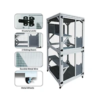Aostirmotor 71 in. H Outdoor Wooden Cat Enclosure with Napping House 4 Platforms & Weatherproof Asphalt Roof in Gray