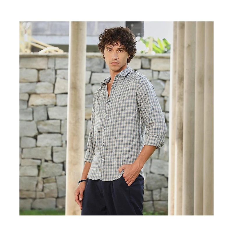 Campus Sutra Men's Icy Blue Bi-Check Shirt