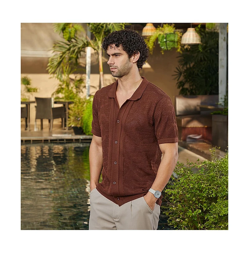 Campus Sutra Men's Russet Brown Fluid-Knit Polo Shirt