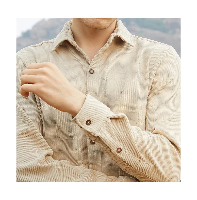 Campus Sutra Men's Saltbox Beige Solid Knit Shirt