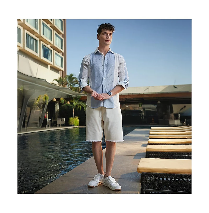 Campus Sutra Men's Powder Blue & Daisy White Panel-Tactile Shirt