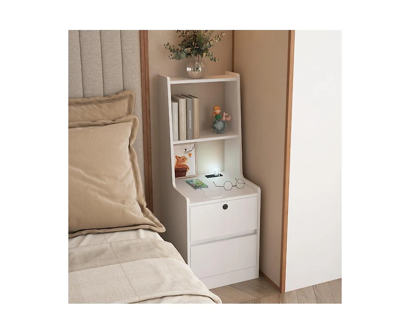 Storage Cabinet with Night Light Bookshelf