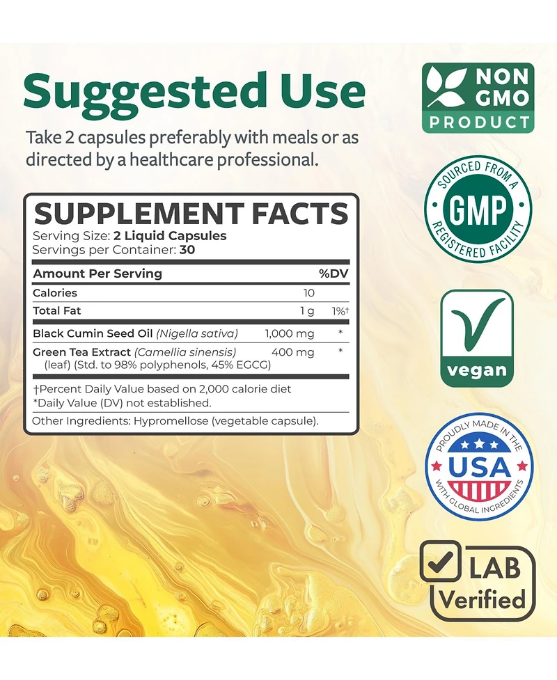 Black Seed Oil + Green Tea Liquid Capsules, 60ct