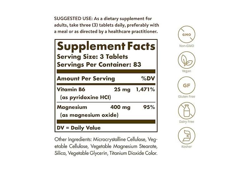 Solgar Magnesium with Vitamin B6 Tablets ,250 Tabs