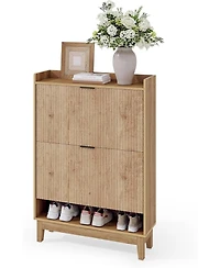 Tribesigns 31.5" Wide Narrow Entryway Cabinet,Shoe Cabinet with 2 Flip Drawers & Open Shelf