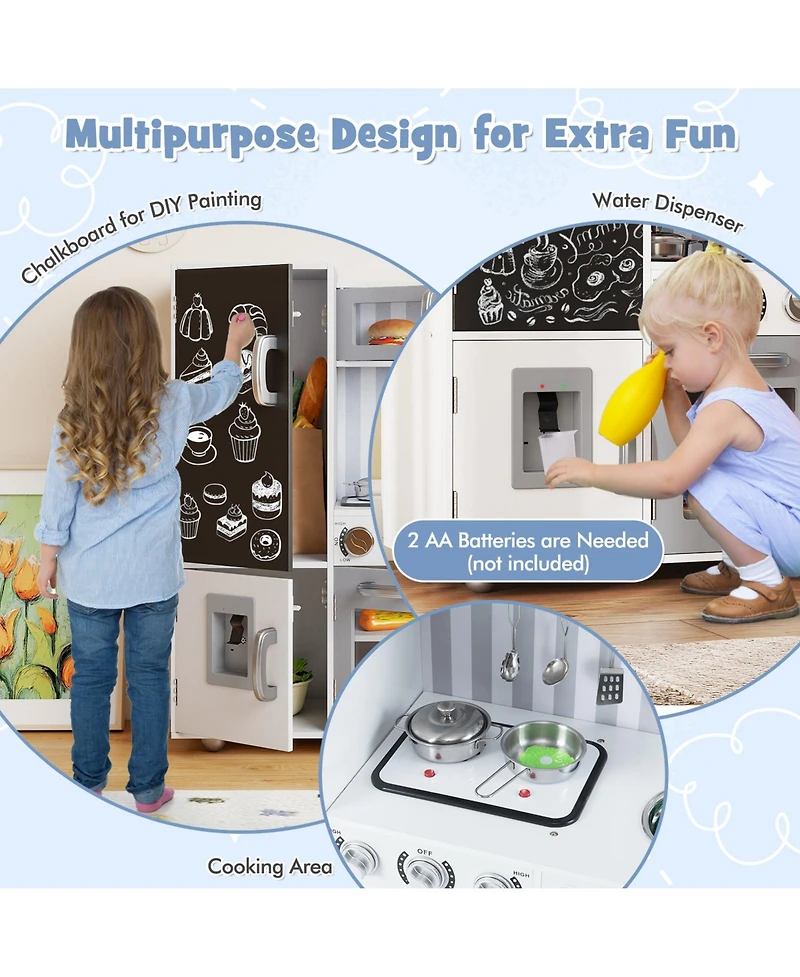 Gymax Play Kitchen Toy Set w/ Chalkboard Oven Sink Faucet Stove Water Dispenser