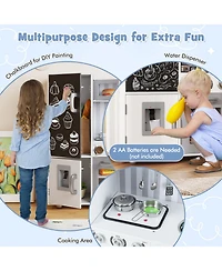 Gymax Play Kitchen Toy Set w/ Chalkboard Oven Sink Faucet Stove Water Dispenser