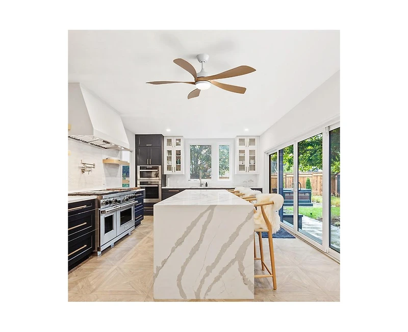 52-inch Minimalist White 5-Blade Flush Mount with Remote Control and Led Light