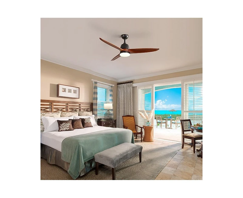 56-inch Modern 3 Solid Wood Blade Tri Color Dimming Ceiling Fan with Six Speed Remote Control and Forward Reverse Function for Indoor