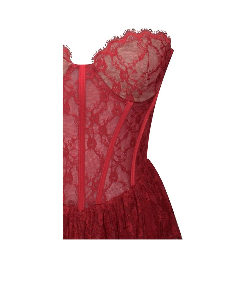 Miss Circle Women's Quennell Burgundy Lace Corset Maxi Dress