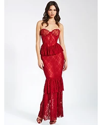 Miss Circle Women's Quennell Burgundy Lace Corset Maxi Dress