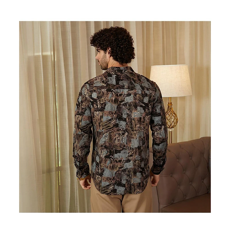 Campus Sutra Men's Obsidian Black Impressionistic Strokes Shirt