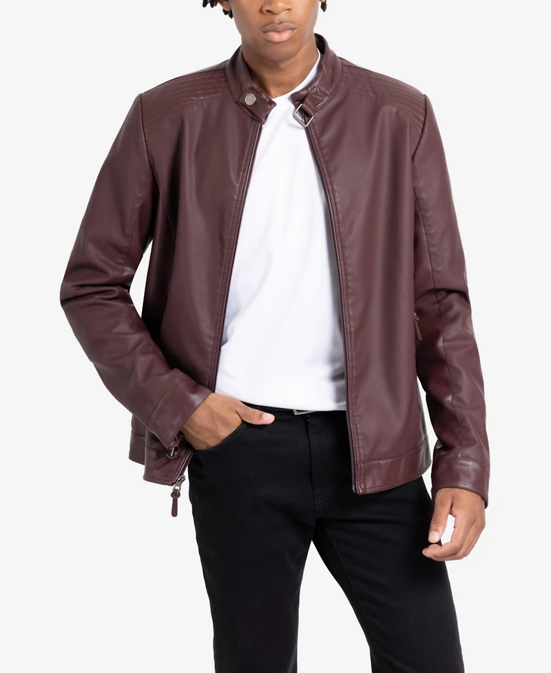 Xray Men's Pu Racer Jacket With Faux Shearling Lining