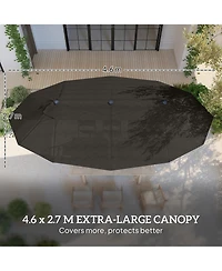 Outsunny 15' Backyard Double-Sided Steel Fabric Market Garden Umbrella Dark