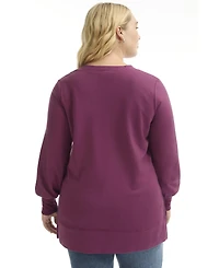 June + Vie Women's Plus V-Neck French Terry Sweatshirt