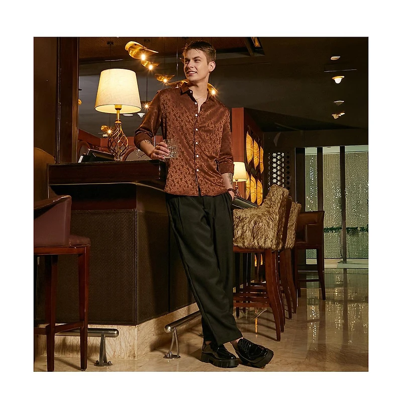 Campus Sutra Men's Chocolate Brown Mozaic-Tactile Shirt