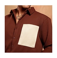Campus Sutra Men's Chocolate Brown Block-Patch Oversized Shirt