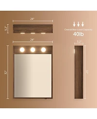 Hauschen Home 32x24inch Lighted Medicine Cabinet with Mirror, Dimmable, 3000K/5500K, Adjustable Shelf, Flat-Pack Design, Assembly Required (Walnut)