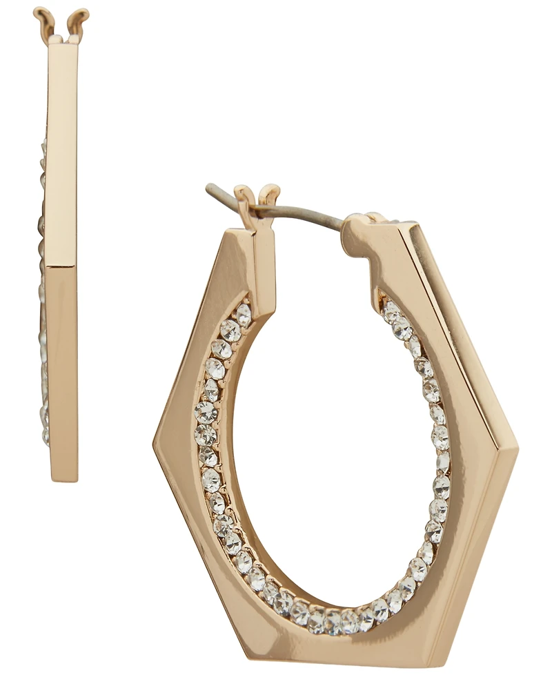 Dkny Glass Crystal Stone Pave Hex Hoop Earrings