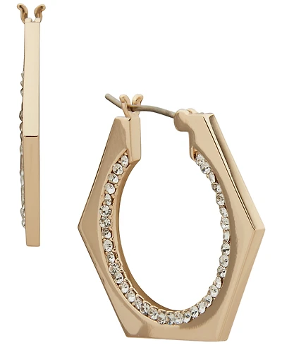 Dkny Glass Crystal Stone Pave Hex Hoop Earrings