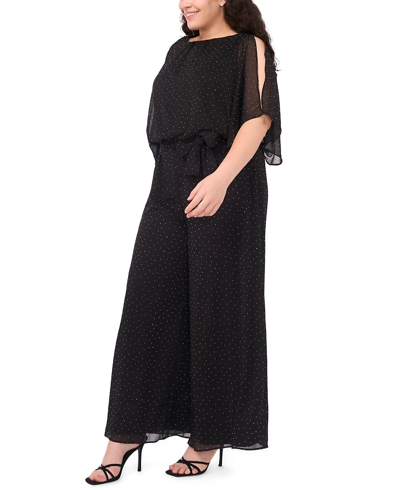 Msk Plus Rhinestone Overlay Boat Neck Jumpsuit