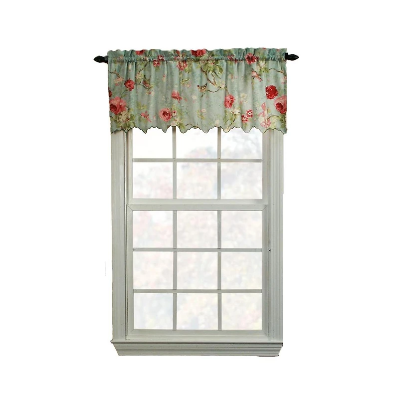 Balmoral Floral Print Semi Sheer Valance Curtain 48-Inch-by-15-Inch - Sage / Wine