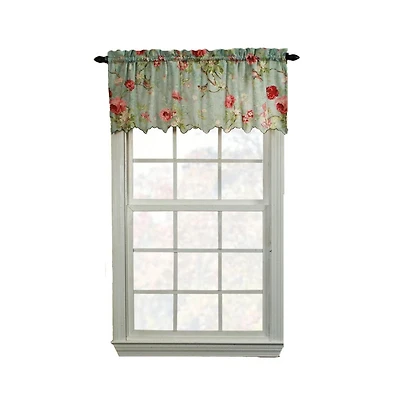 Balmoral Floral Print Semi Sheer Valance Curtain 48-Inch-by-15-Inch - Sage / Wine