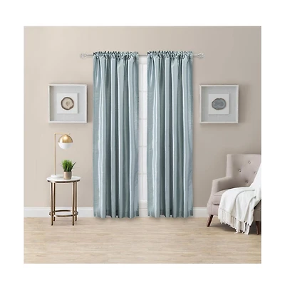 Ellis Curtain Luna Faux-Silk Rod Pocket/Back Tab Tailored Pairs - 100x84", Blue