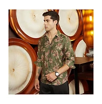 Campus Sutra Men's Olive Green Withering-Bloom Shirt