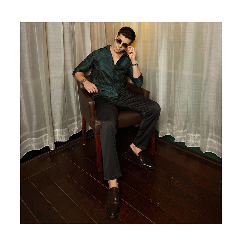 Campus Sutra Men's Emerald Green Rosa-Woven Shirt