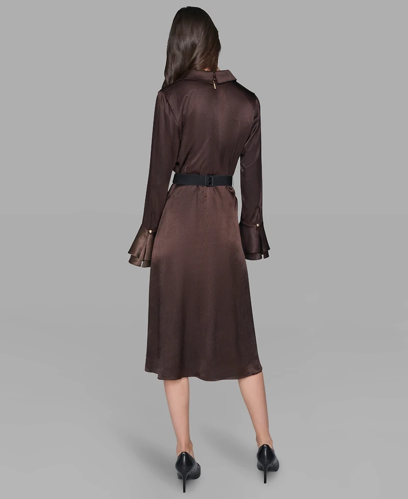 Karl Lagerfeld Paris Women's Crinkle Long Sleeves Midi Dress