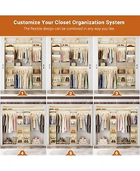 Aheaplus 58" - 90'' W Closet System with 2 Drawers, Large Walk-in Closet Organizer with 3 Hanging Rods and Shelves