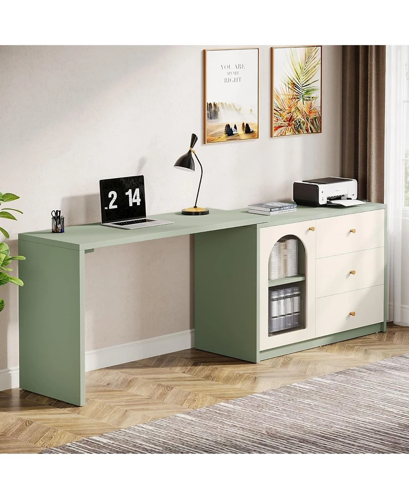 Tribesigns L-Shaped Gaming Desk with Drawers, Modern Corner Home Office Desk & Computer Desk,Cyan & White