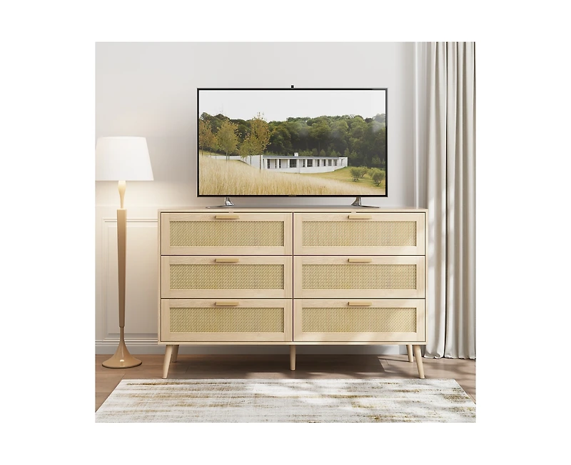 Casainc Rattan Storage Cabinet with 6 Drawers