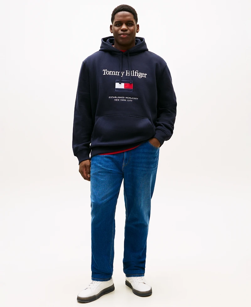 Tommy Hilfiger Men's Big & Tall Embroidered Flag Hooded Sweatshirt